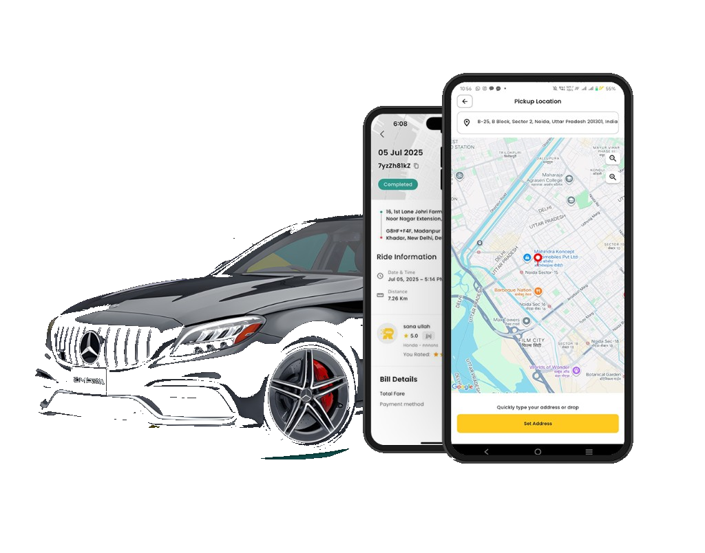 MyCarRider app explore and booking screens